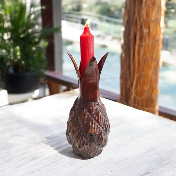 Vtg. Hand carved Wood Pineapple Appetizer and candle Holder 11.50" Tall - Picture 1 of 10